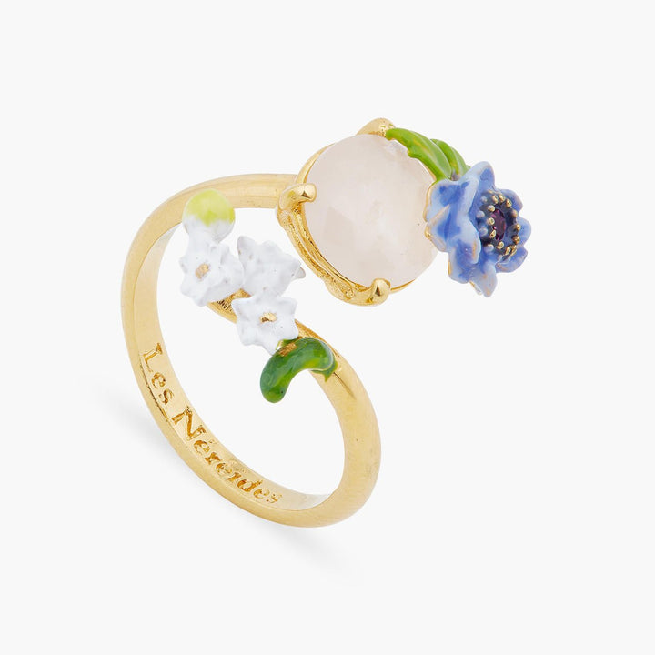 Rose Quartz And Floral Composition Adjustable Ring | ARPF6021 - Les Nereides