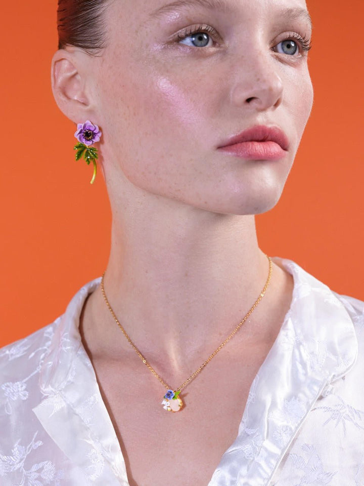 Rose Quartz And Floral Composition Pendant Necklace | ARPF3041 - Les Nereides