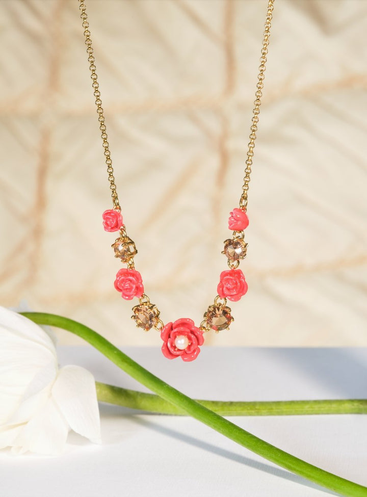 Roses, cultured pearl and stone statement necklace | ASAR3061 - Les Nereides