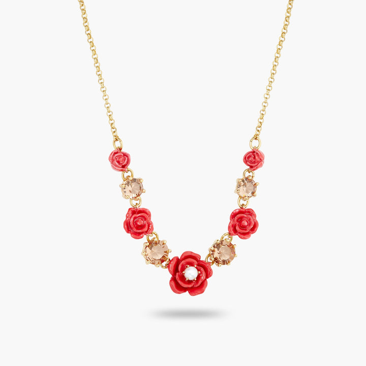 Roses, cultured pearl and stone statement necklace | ASAR3061 - Les Nereides