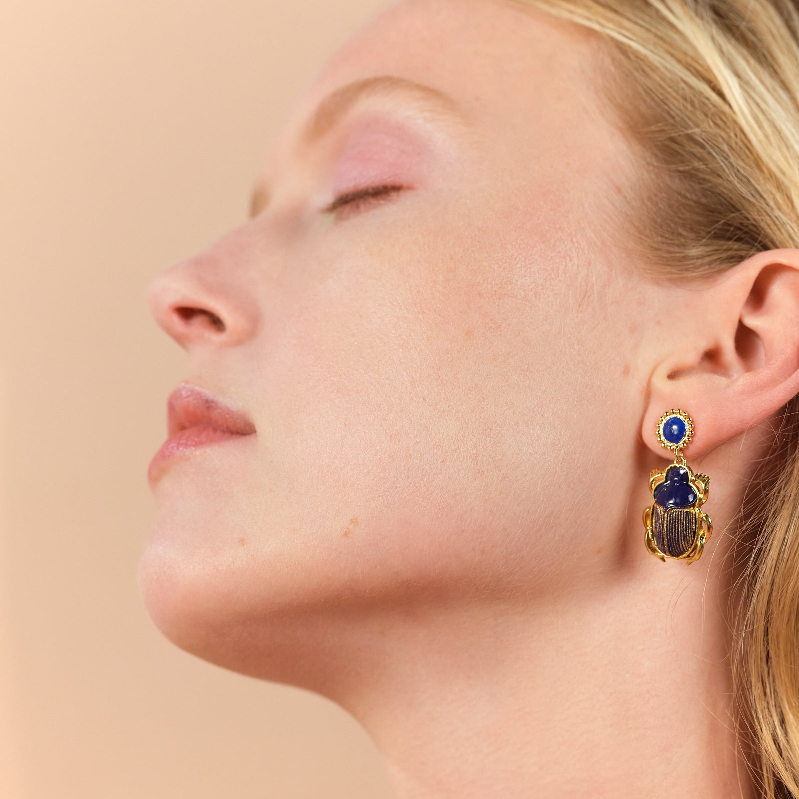Sacred Egyptian Blue Scarab Beetle Earrings | ASNI1021 - Les Nereides
