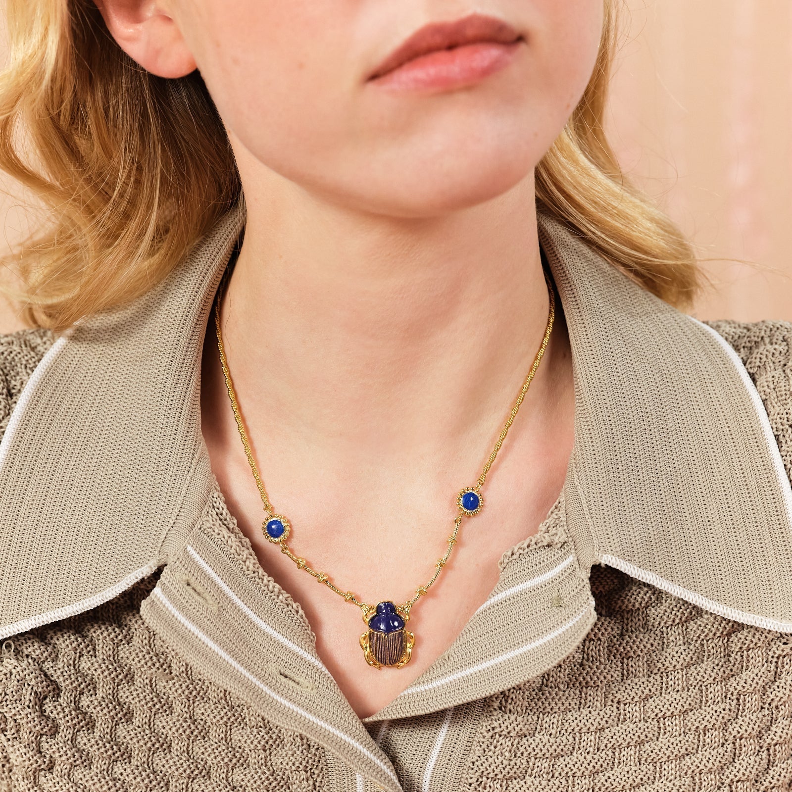 Sacred Egyptian Blue Scarab Beetle Pendant Necklace | ASNI3021 - Les Nereides
