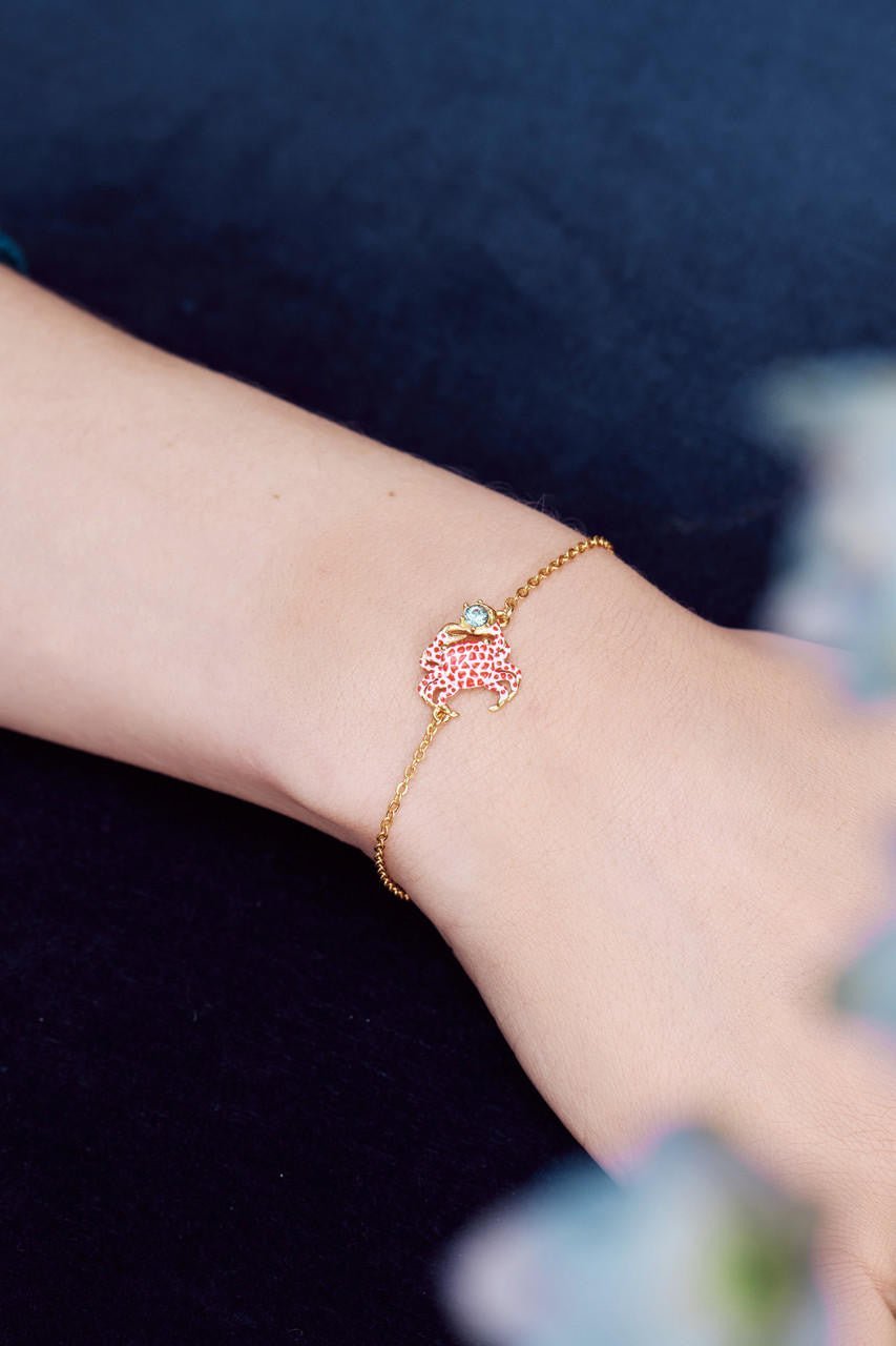 Scarlet Crab And Blue Faceted Crystal Thin Bracelet | AOGL2031 - Les Nereides