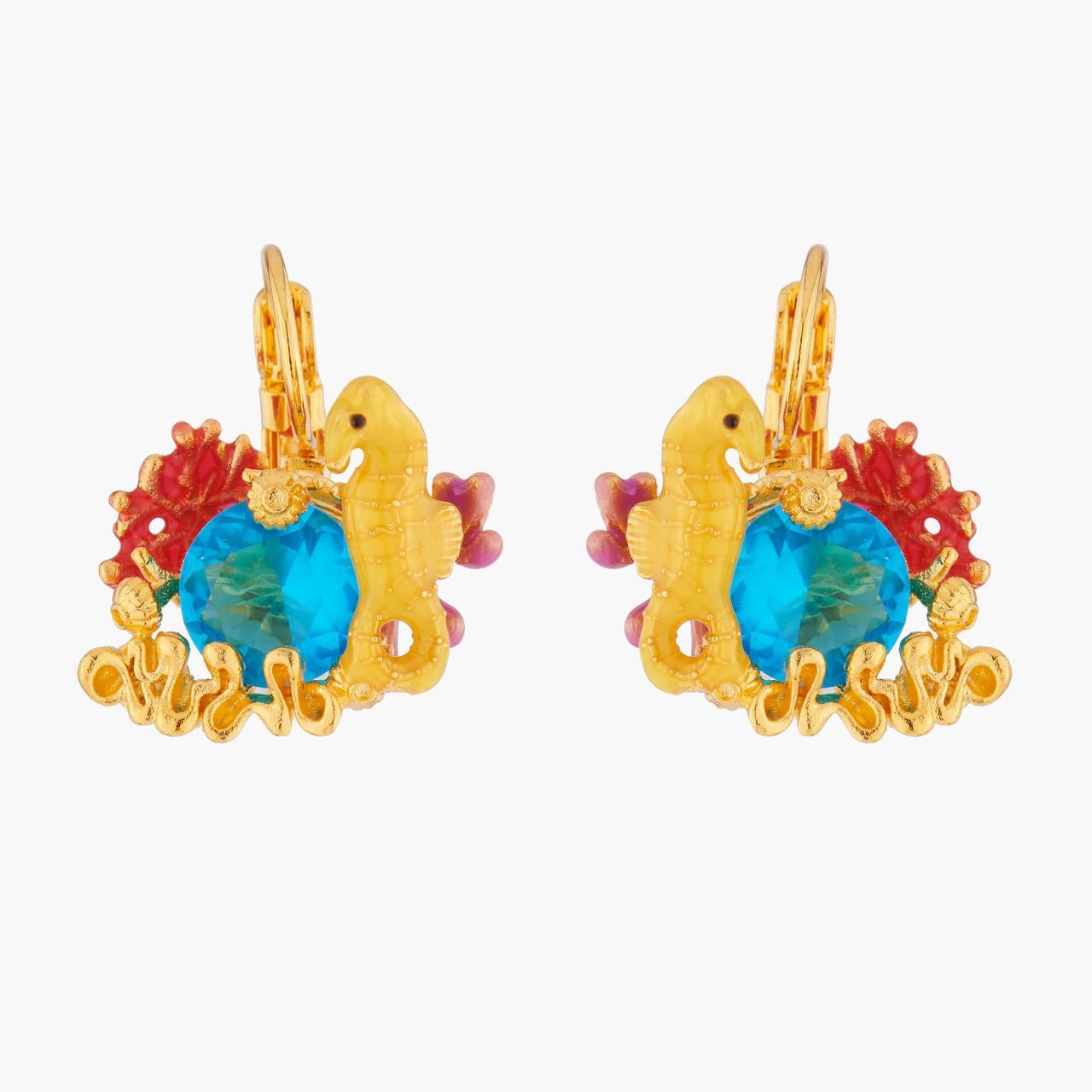 Seahorse And Blue Lagoon Crystal Earrings | ALPC1051 - Les Nereides