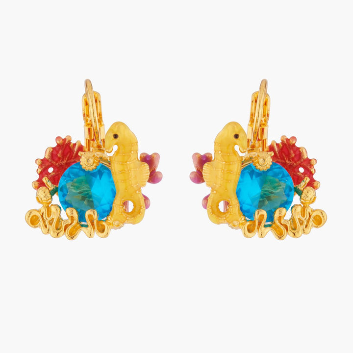 Seahorse And Blue Lagoon Crystal Earrings | ALPC1051 - Les Nereides