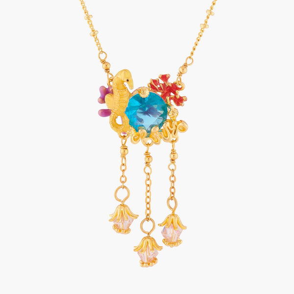 Seahorse And Blue Lagoon Crystal Pendant Necklace | ALPC3021 - Les Nereides