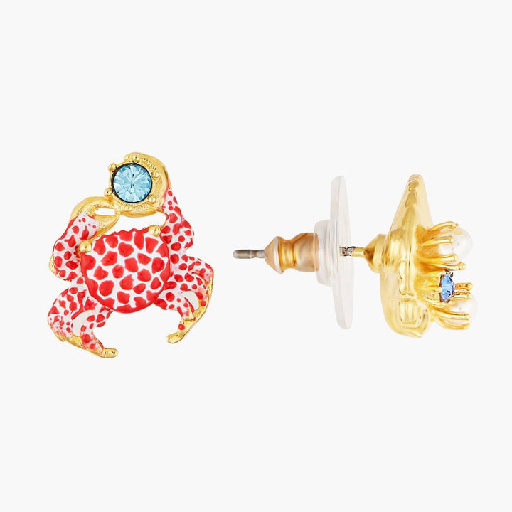 Seashell And Scarlet Crab Asymmetrical Post Earrings | AOGL1041 - Les Nereides