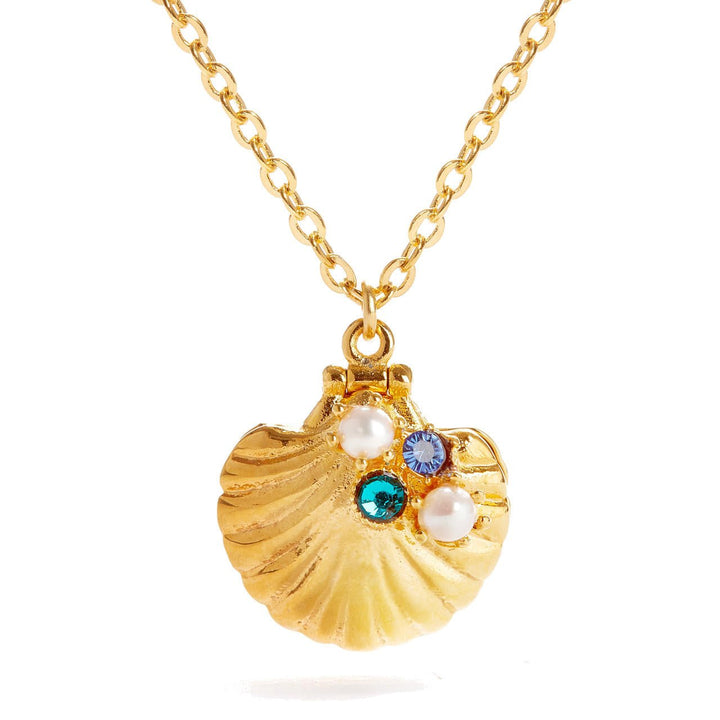 Seashell And Scarlet Crab Pendant Medallion Necklace | AOGL3041 - Les Nereides