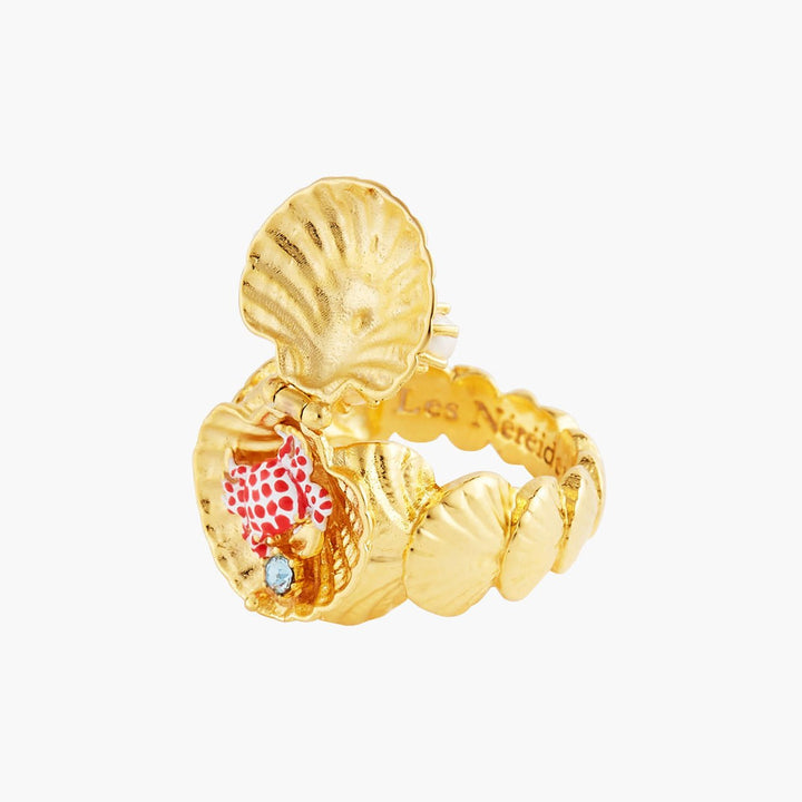 Seashell And Scarlet Crab Secret Ring | AOGL6021 - Les Nereides