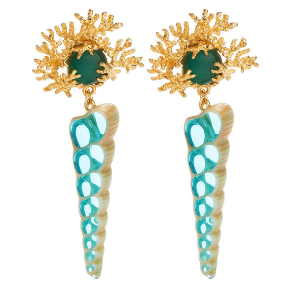 Seashell Inside And Golden Coral Post Earrings | AOGL1101 - Les Nereides