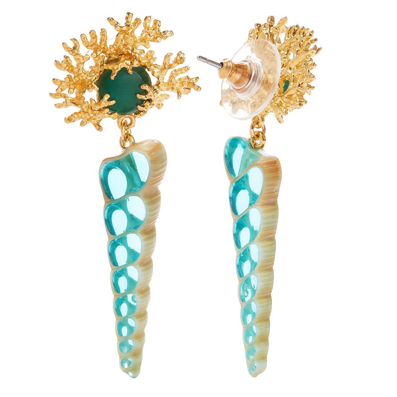 Seashell Inside And Golden Coral Post Earrings | AOGL1101 - Les Nereides