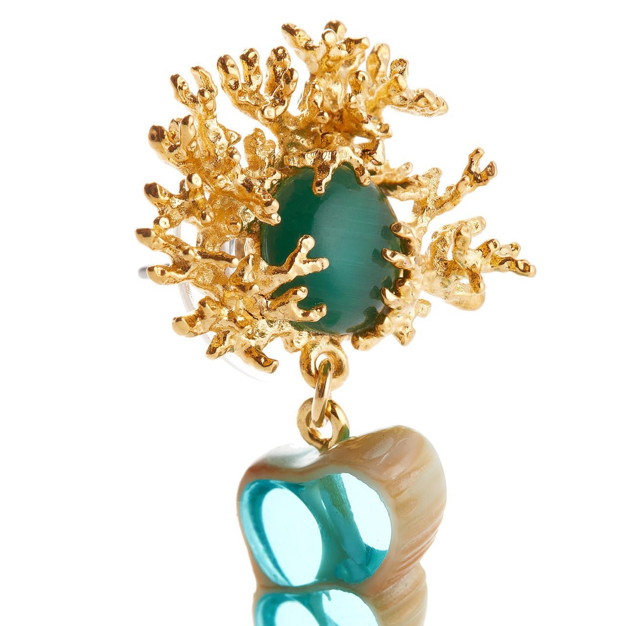 Seashell Inside And Golden Coral Post Earrings | AOGL1101 - Les Nereides