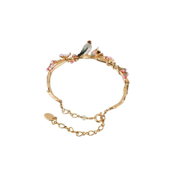 Semi Rigid Chant Des Oiseaux Bird On A Branch Of Cherry Blossoms Bracelet | ADCO2041 - Les Nereides