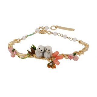 Semi Rigid Clarte Nocturne Baby Owl On A Branch With Rose Buds Bracelet | AECN2071 - Les Nereides