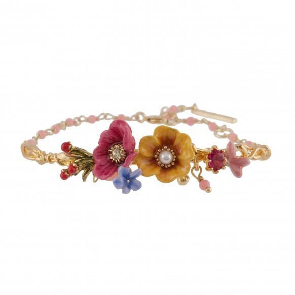 Semi Rigid Jardin D'Hiver Fern Leaf Peony & Winter Jasmine With Beads Bracelet | AEJH2041 - Les Nereides