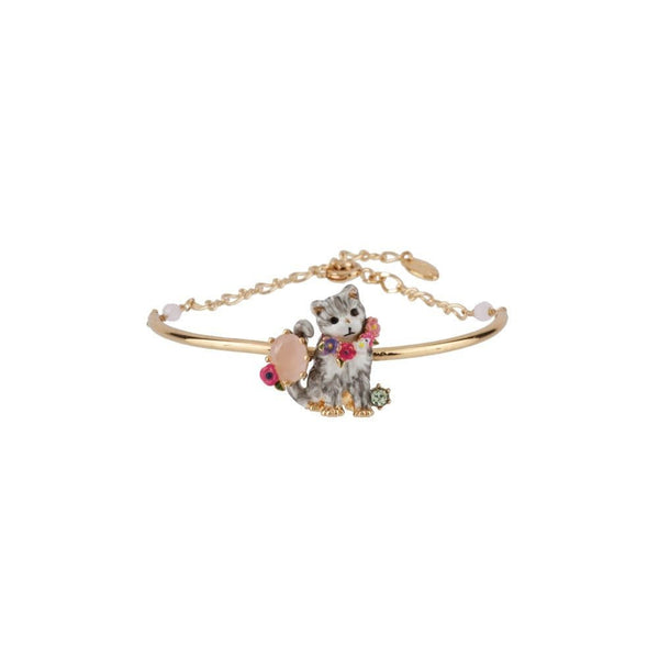 Semi-Rigid Les Nereides Loves Animals Cat & Pink Stone Cat Bracelet | ADLA2041 - Les Nereides