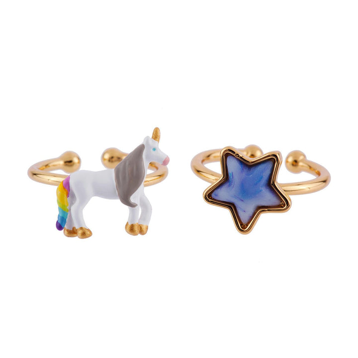 Set Of 2 Adjustable Unique Unicorn Unicorn & Star Rings | AFUN6011 - Les Nereides