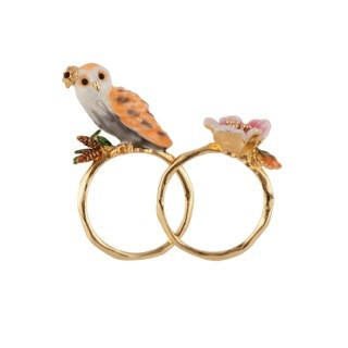 Set Of 2 Clarte Nocturne Owl, Pin Needles And Pink Flower Rings | AECN6011 - Les Nereides