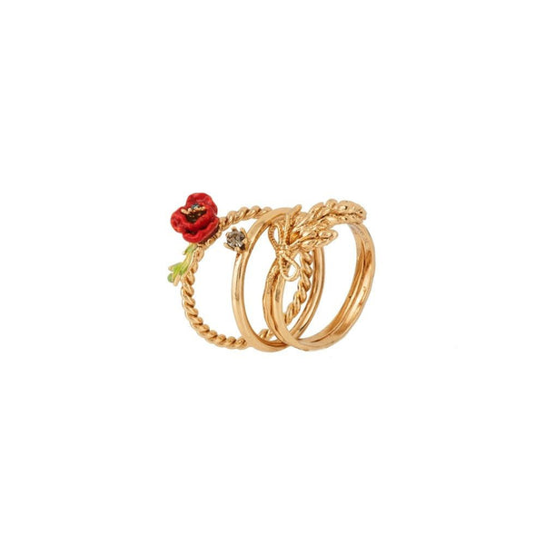 Set Of 3 Bles Dores Poppy, Wheat & Crystal Rings | ADBD603/11 - Les Nereides