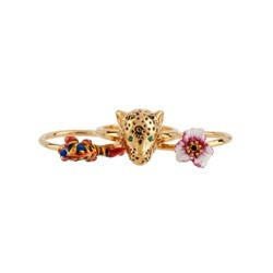 Set Of 3 Charmant Felin Panther, Chameleon & Flower Gold Rings | ACCF603/11 - Les Nereides