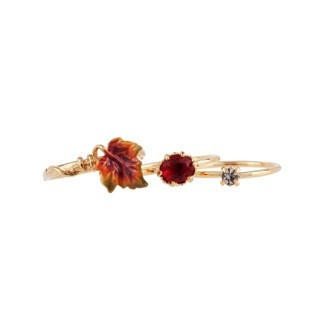 Set Of 3 Feuilles D'Automne Leaf, Crystal, Red Crystal Rings | ACFA602/11 - Les Nereides