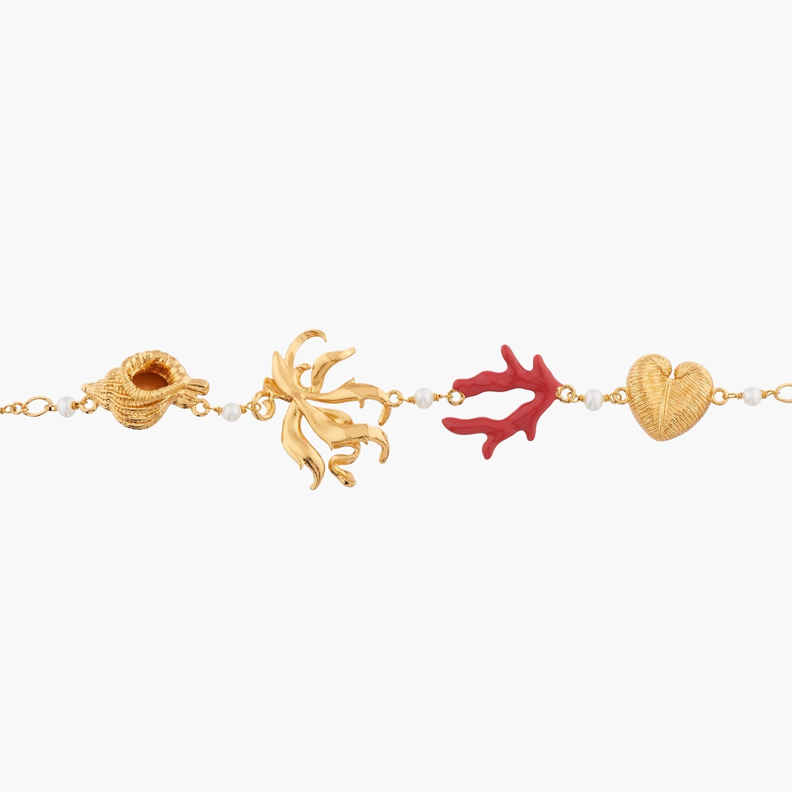 Shells, Coral, Seaweed And Pearl Chain Bracelet | AKTT202 - Les Nereides