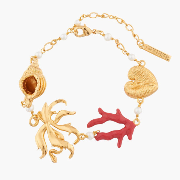Shells, Coral, Seaweed And Pearl Chain Bracelet | AKTT202 - Les Nereides