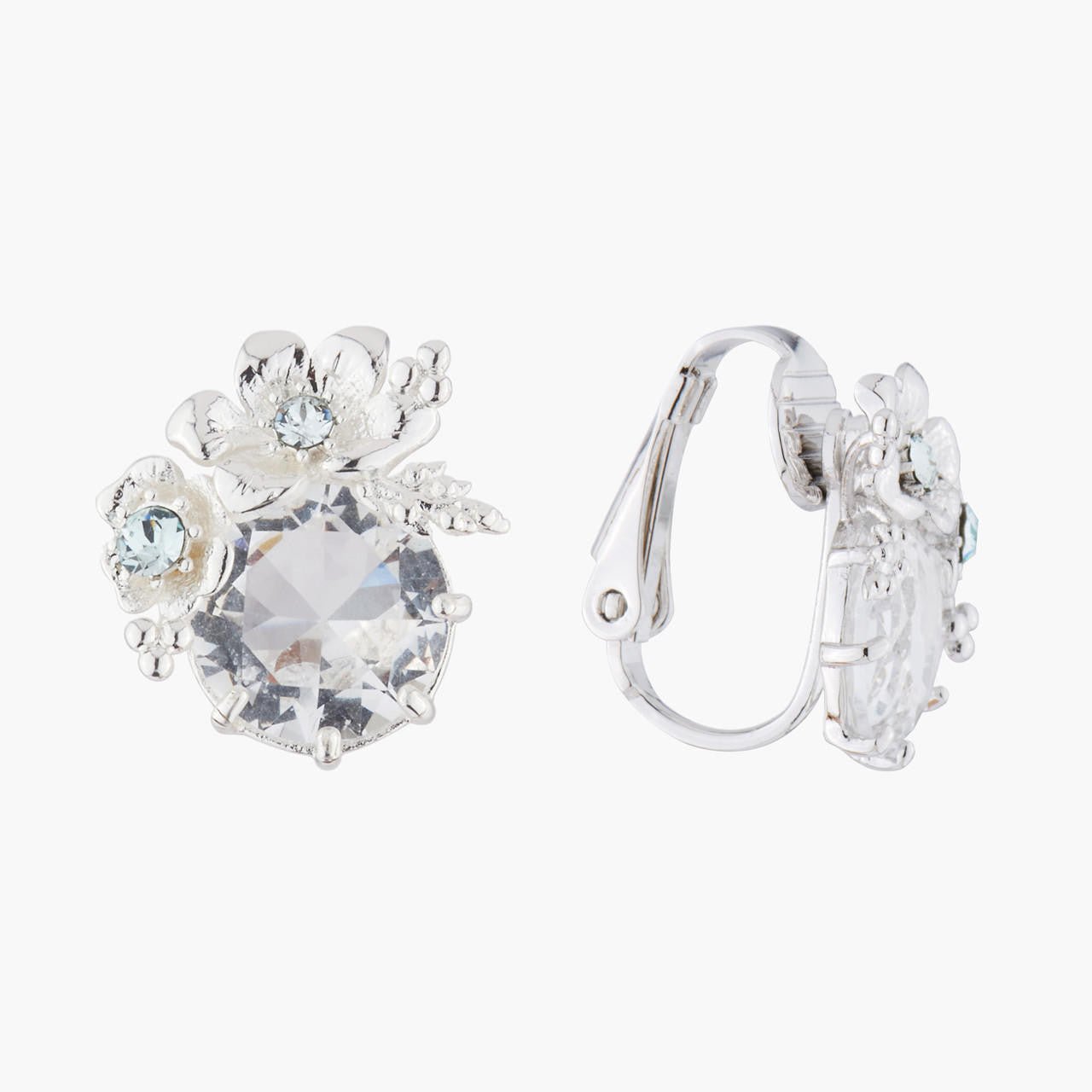 Shining Flowers On A Transparent Faceted Stone Earrings | AKJV1042 - Les Nereides