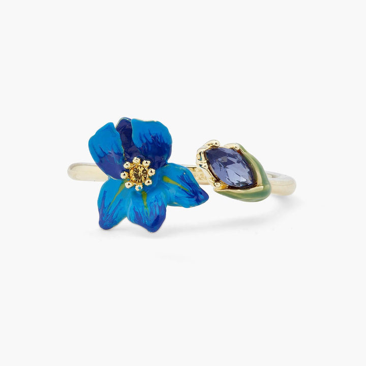 Siberian Iris And Faceted Crystal Adjustable Ring | ARIV6031 - Les Nereides