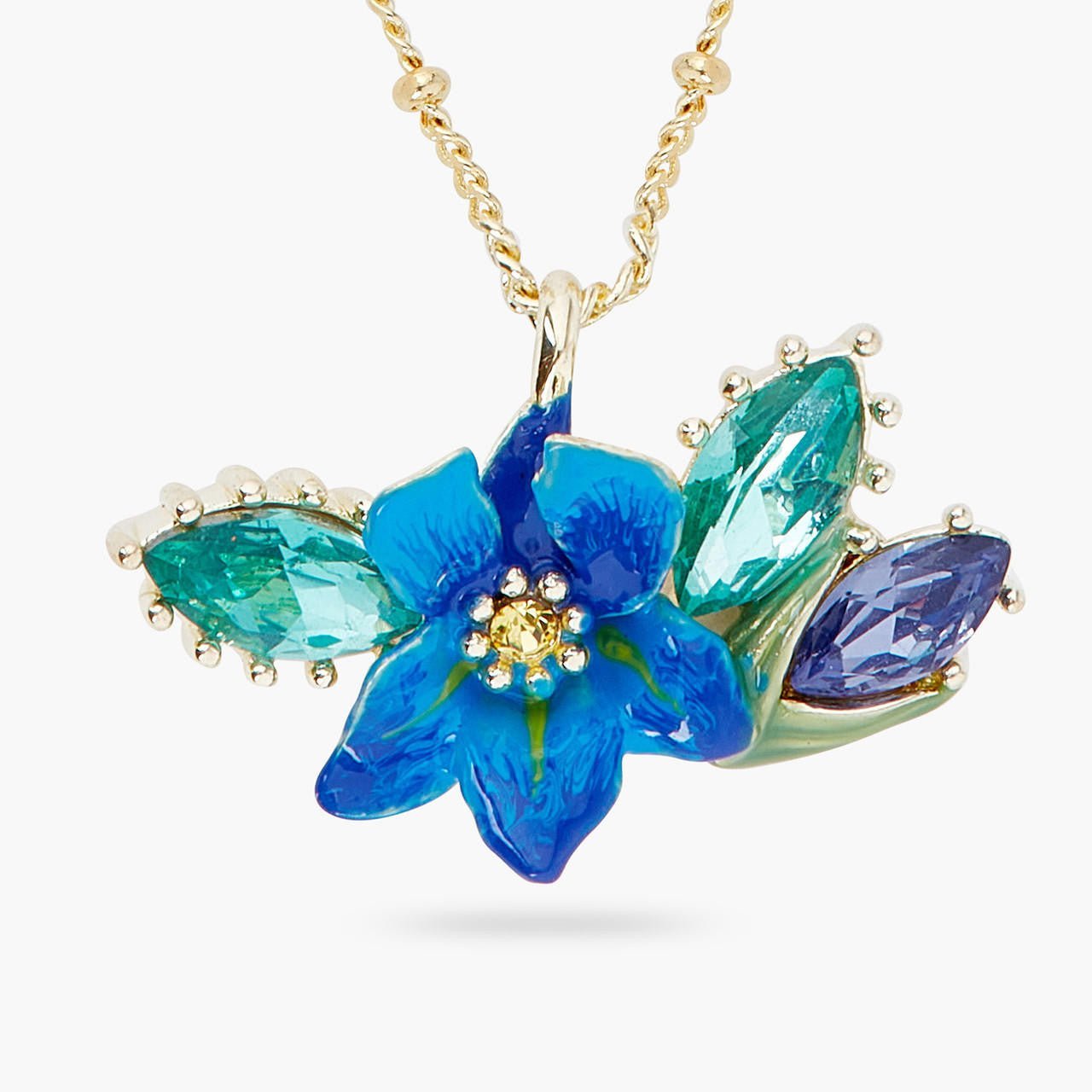 Siberian Iris And Faceted Crystal Pendant Necklace | ARIV3061 - Les Nereides