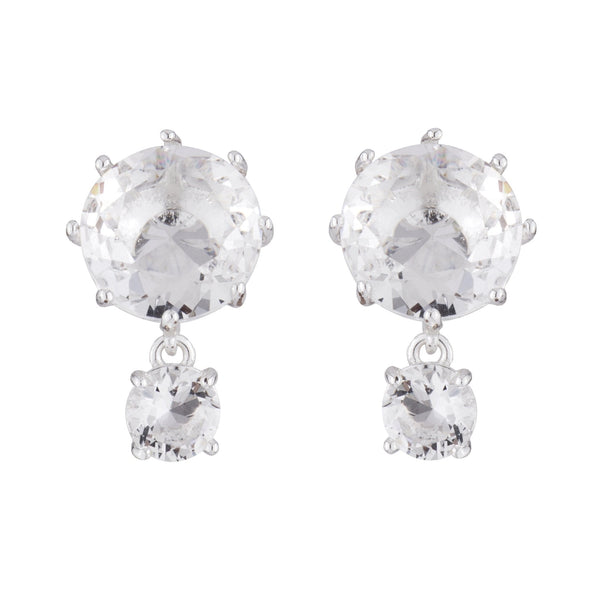 Silver 2 Round Stones La Diamantine Dormeuses Earrings | AILD1263 - Les Nereides