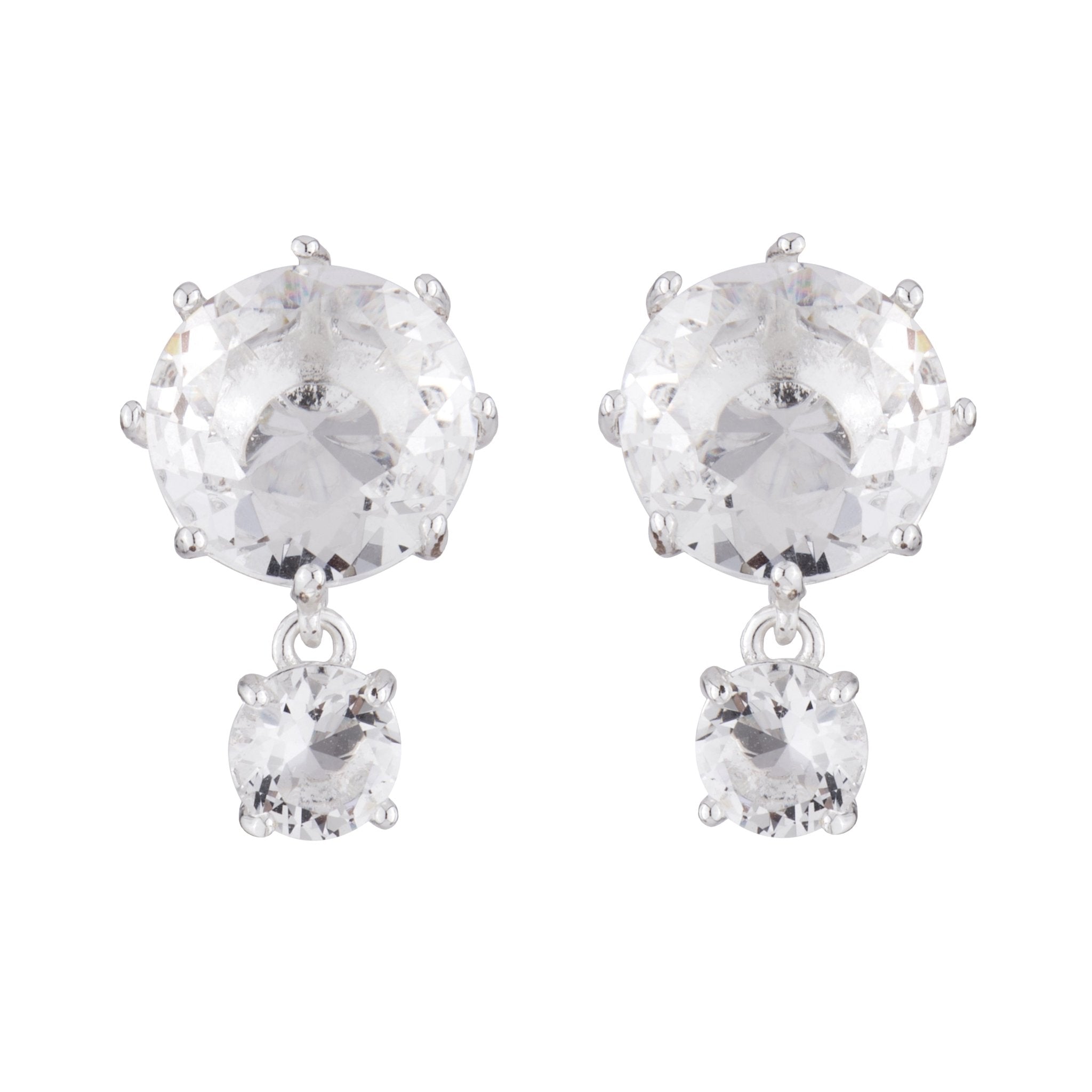Silver 2 Round Stones La Diamantine Dormeuses Earrings | AILD1263 - Les Nereides