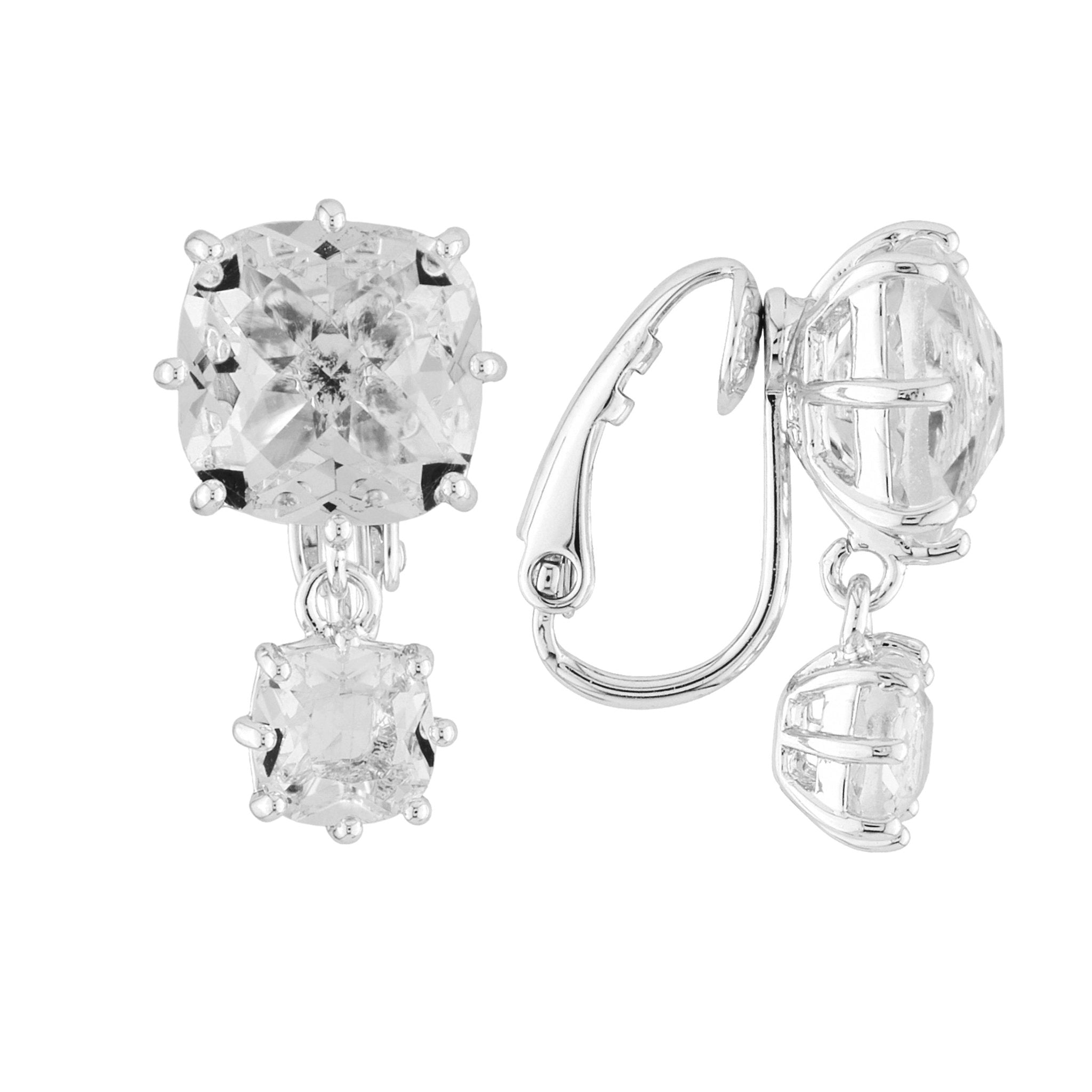 Silver 2 Square Stones La Diamantine Earrings | AILD138C/3 - Les Nereides