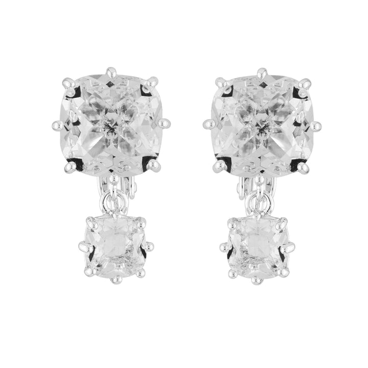 Silver 2 Square Stones La Diamantine Earrings | AILD138C/3 - Les Nereides