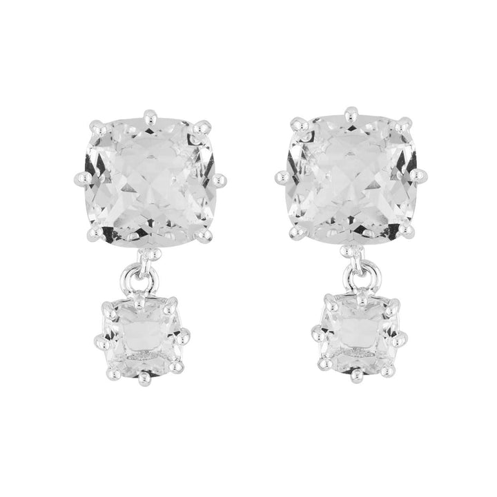 Silver 2 Square Stones La Diamantine Earrings | AILD138C/3 - Les Nereides