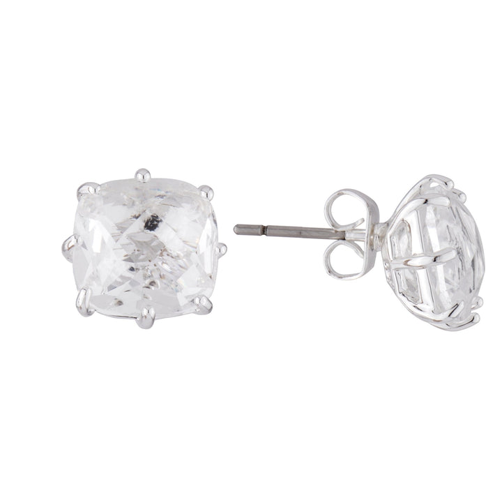 Silver Square Stone La Diamantine Dormeuses Earrings | AILD1013 - Les Nereides