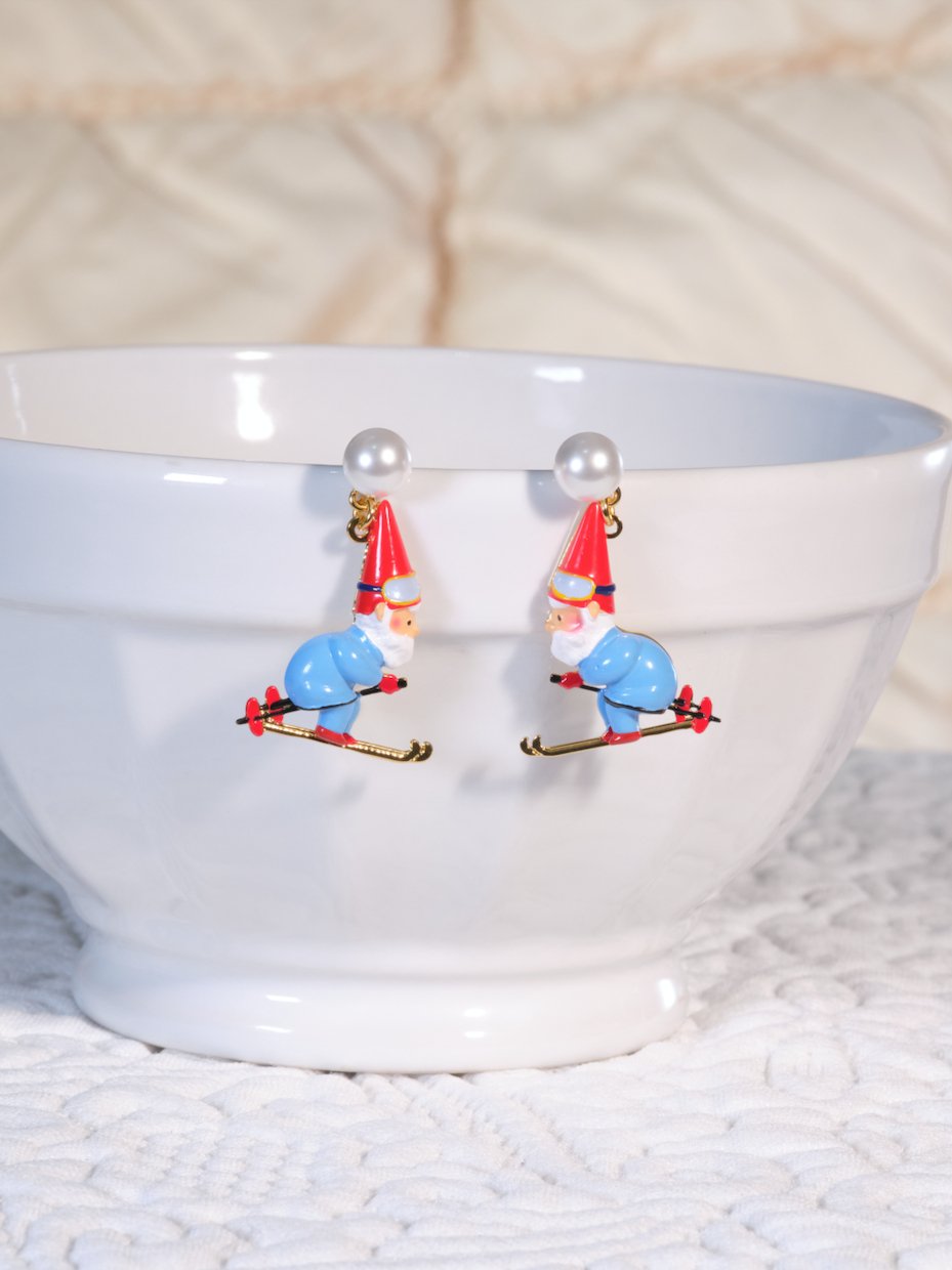 Skiing Garden Gnome Dad Earrings | ASCP1101 - Les Nereides