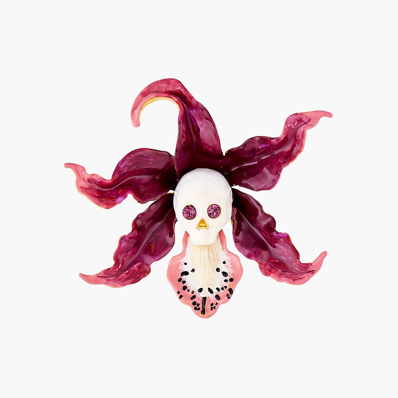 Skull And Crossbones And Cattleya Orchid Earrings | AOOC1111 - Les Nereides