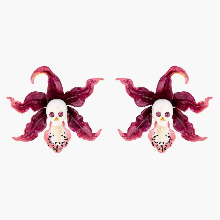 Skull And Crossbones And Cattleya Orchid Earrings | AOOC1111 - Les Nereides