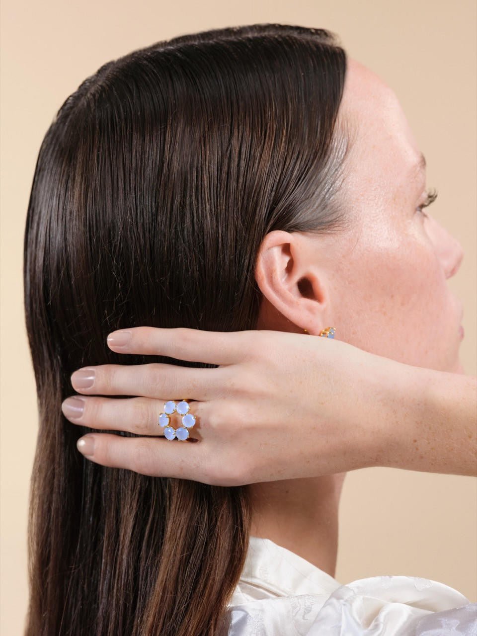 Sky Blue Diamantine 6 Stone Fine Ring | ARLD6191 - Les Nereides