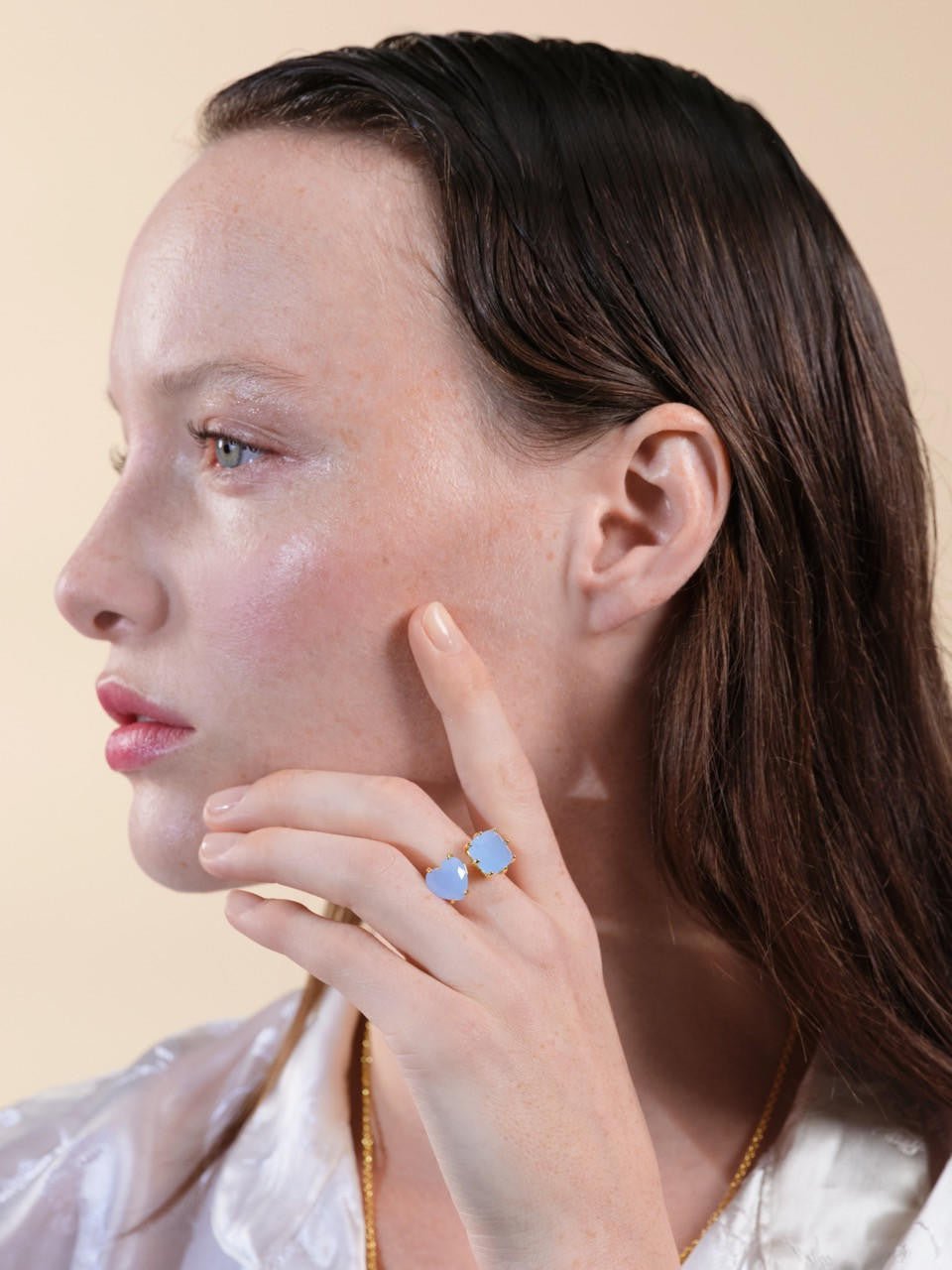Sky Blue Diamantine Adjustable You And Me Ring | ARLD6181 - Les Nereides
