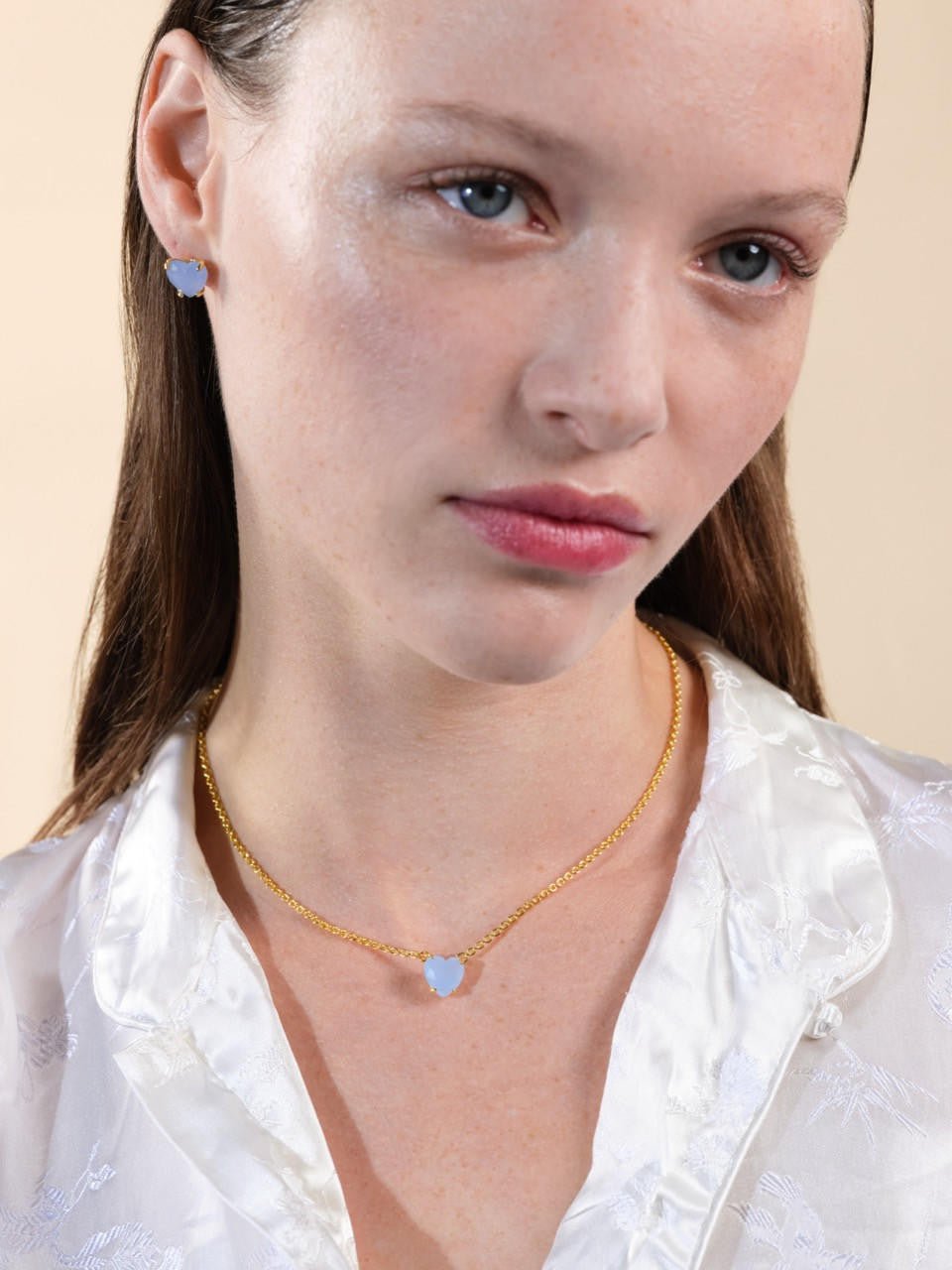 Sky Blue Diamantine Heart Pendant Necklace | ARLD3531 - Les Nereides