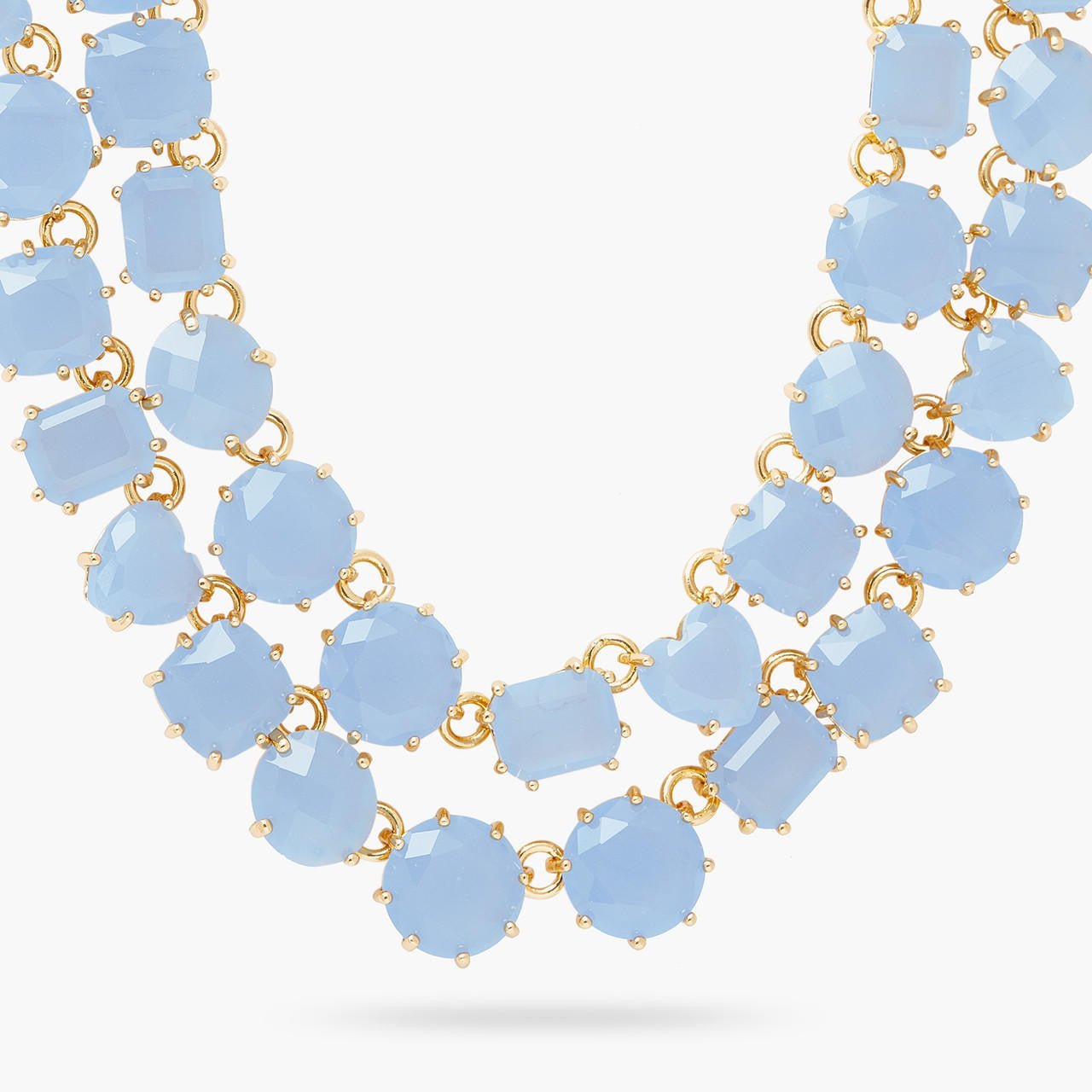 Sky Blue Diamantine Luxurious Two - Row Necklace | ARLD3551 - Les Nereides