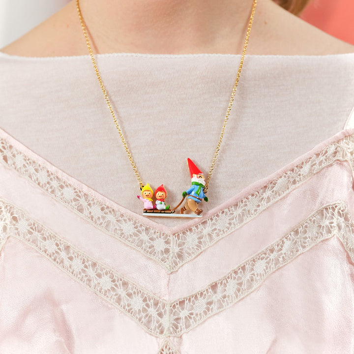 Sledging Garden Gnomes Statement Necklace | ASCP3091 - Les Nereides