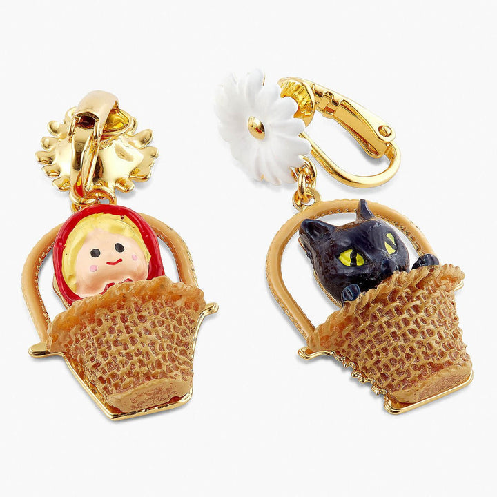 Small Basket, Daisy And Little Red Riding Hood Earrings | APBB1061 - Les Nereides