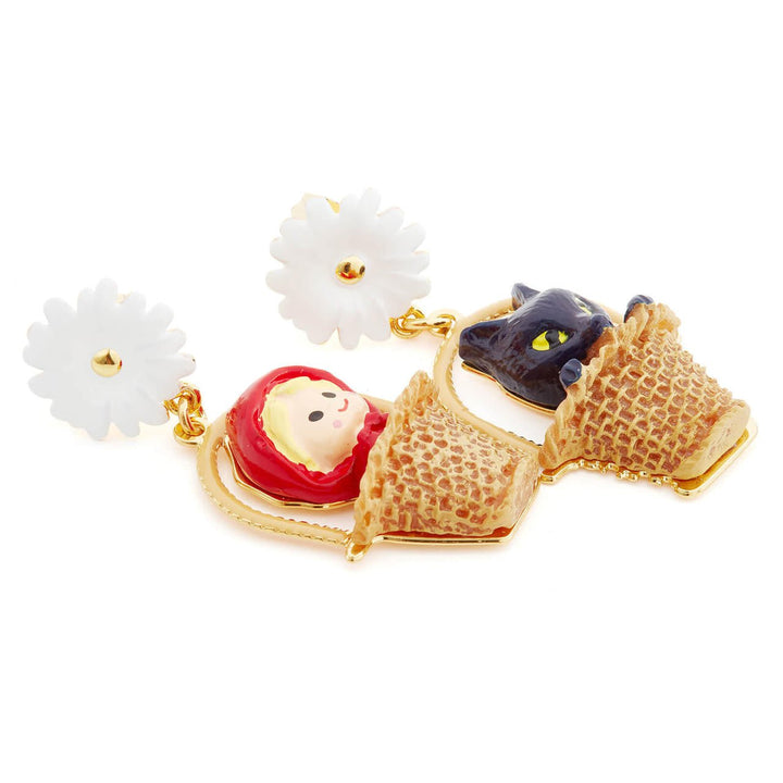 Small Basket, Daisy And Little Red Riding Hood Earrings | APBB1061 - Les Nereides