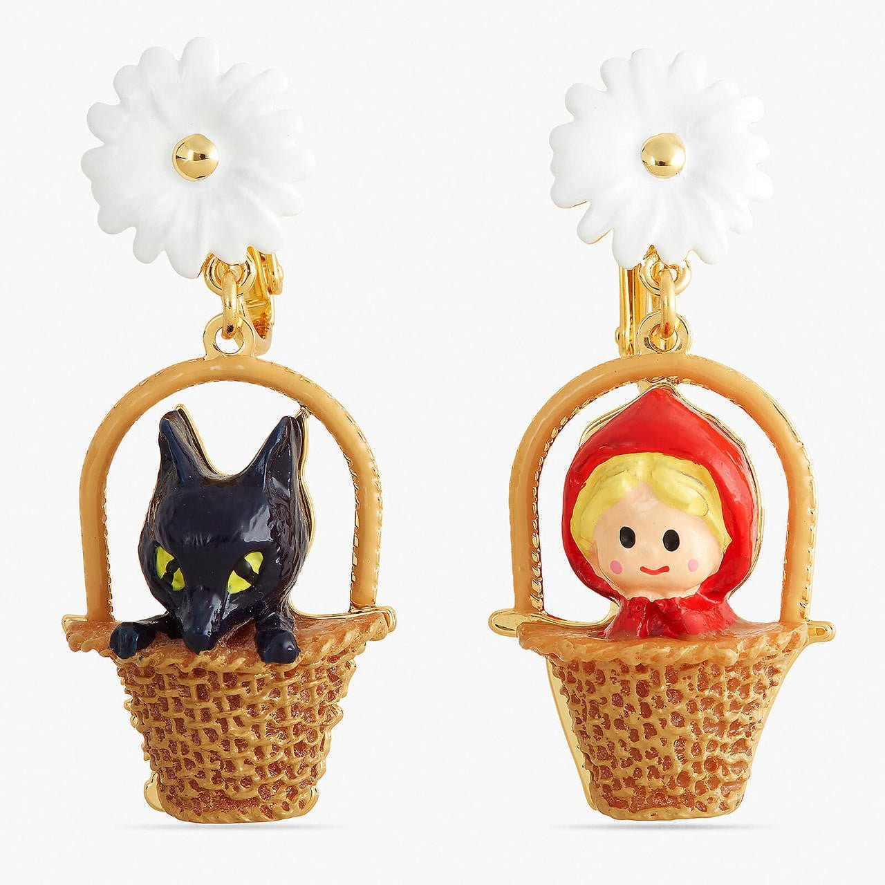 Small Basket, Daisy And Little Red Riding Hood Earrings | APBB1061 - Les Nereides