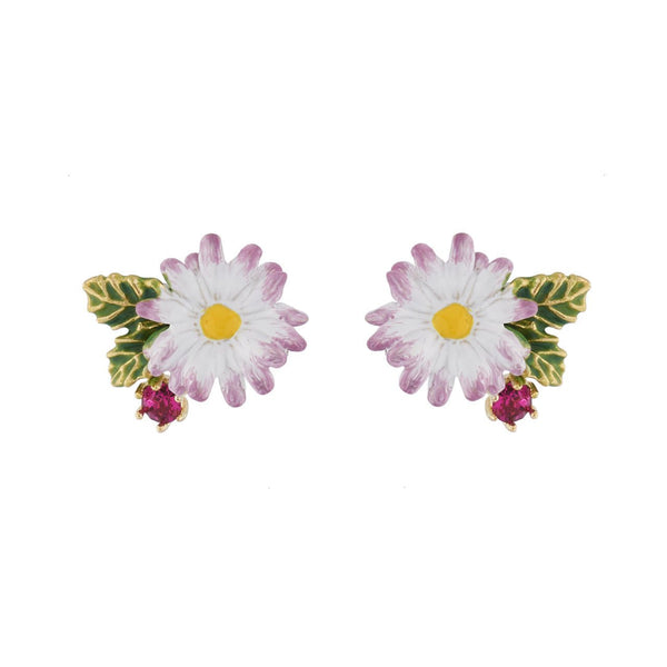 Small Daisy, Leaf And Rhinestone Earrings | AIPR1071 - Les Nereides