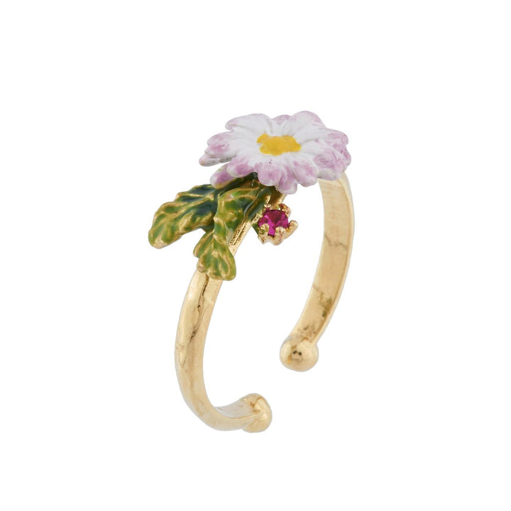 Small Daisy, Leaf And Rhinestones Rings | AIPR6051 - Les Nereides