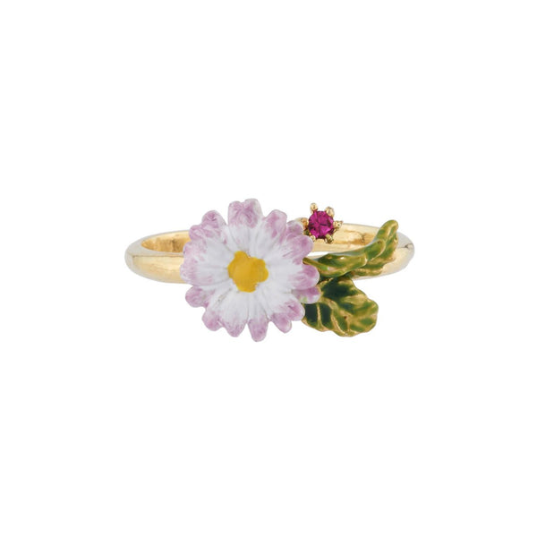 Small Daisy, Leaf And Rhinestones Rings | AIPR6051 - Les Nereides